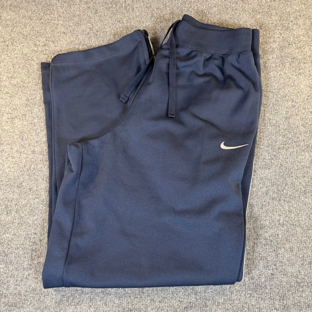 Nike Mens Navy Blue Track Pants White Side Stripe Ankle Zip Small RN 56323 #4079